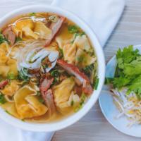 41. Soup Hoành Thánh · Grinded shrimp wrapped in wonton and sliced char siu pork served with noodle soup.