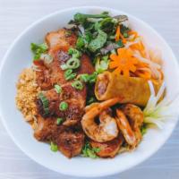 42. Bún Chả Giò Tôm Thịt Nướng · Grilled Pork (Or Grilled Chicken), Grilled Shrimp, Egg Rolls & Salad With Vermicelli