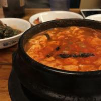 Tofu-kimchi(두부김치) · Steamed Tofu with Sauteed Kimchi and Pork Belly