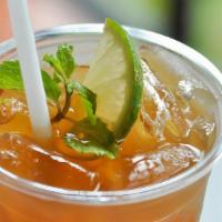 *Tropical Frutilandia Iced Tea 32oz. · delicious blend of fresh brewed black tea infused with passion fruit nectar.