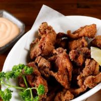 Chicken Karaage · Lightly breaded and crusted deep fried boneless chicken with spicy mayo side.