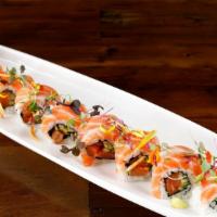 Salmon Lover Roll · Spicy salmon and cucumber topped with salmon.
