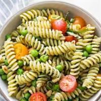Pesto Pasta Salad · Spiral pasta tossed with fresh made organic pesto and olive oil.