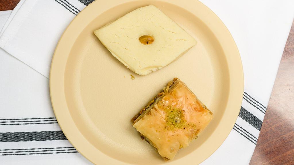 Baklava · Filo dough with nuts topped with sugar water.