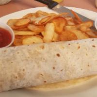 Breakfast Burrito · Your choice of one meat,  bacon, chorizo,  ham or sausage, filled in a flour tortilla with  ...