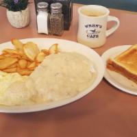 Chicken Fried Steak & Eggs · A  lightly breaded, golden fried beefsteak  with our homemade country gravy & served with tw...