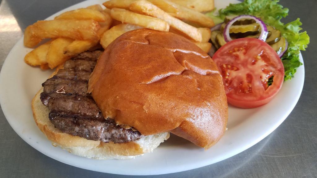 Annie's Classic Burger · Grandma Wren's original mouth watering 1/3 lb. burger with all  the fixings & your choice of side.