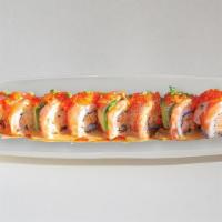 Sushi Boy · In: spicy imitation crab, out: salmon, avocado, tobiko, unagi sauce, spicy mayo.
