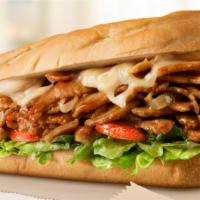 Teriyaki Cheesesteak · Thinly sliced fresh grilled steak layered with sweet grilled onions, teriyaki sauce and Prov...