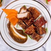 Pork Lechon Kawali · Deep fried pork belly with Lechon sauce (Rice not included)