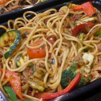 Spicy Spaghetti with Basil · Spaghetti with basil, tomato, bell pepper in chili garlic sauce.