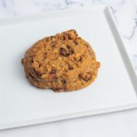 Raisin Hope · Chewy, yet crispy oatmeal cookie overloaded with moist plump raisins. Oversized Cookie.