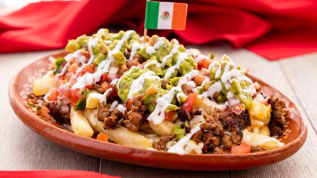 Carne Asada Fries · Include: French fries, melted cheese, beef, pico de gallo, guacamole, and sour cream