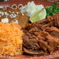 Chuy's Birria · Includes rice & choice of beans: refried beans, black beans, pinto beans, and hand-made tort...