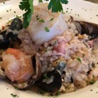 	Seafood Risotto · Clams, mussels, prawns, sea scallops, bay shrimp, & calamari.