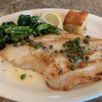 Petrale Sole · Served with scalloped potatoes, and vegetables of the day.
