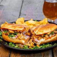 Butter Chicken Sandwich · Masala marinated chicken, red onions with creamy curry butter chicken sauce topped with fres...