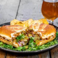 Masala Pineapple Sandwich · Masala marinated pineapple, red onions, jalapenos with creamy curry sauce topped with fresh ...