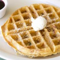 Belgian Waffle · Our waffle with syrup and butter, dusted with powered cinnamon sugar.