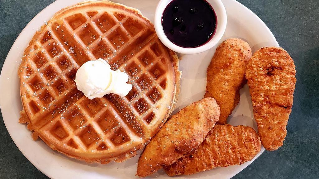 Waffle & Chicken · Waffle with fried chicken tenders.
