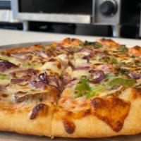 Spinach Mushroom · Tomato sauce base topped with Spinach, Mushroom, Bell pepper, Red Onion, Mozzarella, Smoked ...