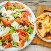 14. Greek Salad · Fresh lettuce, tomatoes, cucumbers, onions, Kalamata olives. Add chicken or lamb and beef gy...