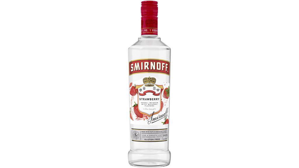 Smirnoff Strawberry (750 ml) · Smirnoff Strawberry is infused with natural strawberry flavor for a juicy berry finish. Simply pair with soda water, lemonade, or cranberry juice for a quick & easy cocktail. Smirnoff Strawberry is Kosher Certified and gluten free.