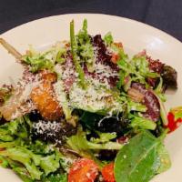 Simple Salad · 230 cal. organic baby greens, heirloom tomatoes, garlic croutons, parmesan, dijon balsamic v...