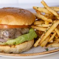 Nordstrom Burger · 1500/1140 cal. sharp white cheddar cheese, lettuce, tomato, red onion, roasted garlic aioli,...