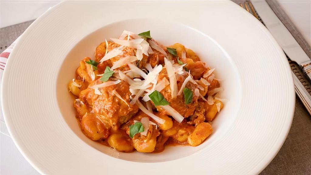 Gnocchi With Chicken Meatballs · 960 cal. ricotta gnocchi, bolognese sauce, parmesan cheese, basil