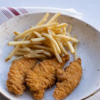 Chicken Tenders & Fries  · Breaded chicken, green beans, potatoes, choice of dipping sauce. 540-600 cal.