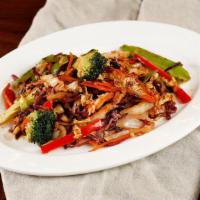 Stir Fry Vegetables · seasonal vegetables, vegan stir fry sauce, hot bean paste