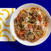 House Spaghetti · Spaghetti with tomato cream sauce, Italian sausage, mushrooms, cherry tomatoes, parmesan