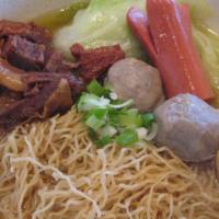 House Special Noodle Soup 車仔麵 · (Sausage/Fish Balls/Beef Balls/ Beef Brisket & Lettuce) (腸仔/魚蛋/牛丸/牛腩和生菜).