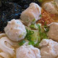 Seaweed Lettuce & Dace Fish Noodle Soup 紫菜+生菜鯪魚球湯河 · 