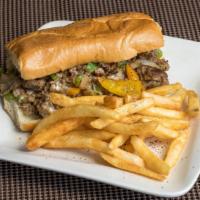 Philly Cheese Steak · Rib eye w/bell pepper, onions, and mushrooms with provolone cheese