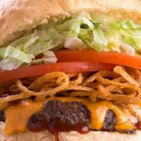 Steakhouse Burger · Roadhouse Onions, cheddar cheese, & Sweet Fire BBQ sauce.. Made with lettuce, tomato, & pick...