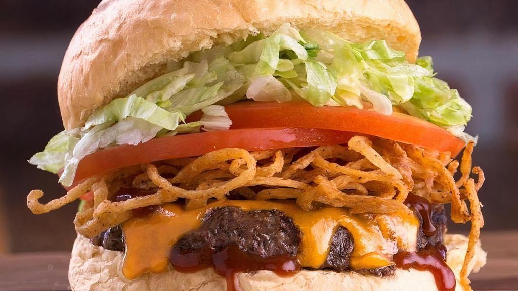 Steakhouse Burger · Roadhouse Onions, cheddar cheese, & Sweet Fire BBQ sauce.. Made with lettuce, tomato, & pickles.