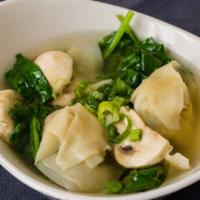 Won Ton Soup
 · Pork, scallion and cabbage-stuffed wontons, served in chicken broth with mushrooms, spinach,...
