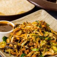 Mu Shu Pork · Vegetarian. A stir-fry of pork, cabbage, shiitake mushrooms, eggs and scallions, served with...