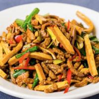 Dragon Beef · A lightly spicy stir-fry with scallions, Chinese, and yellow chives, red chilies, and five-s...