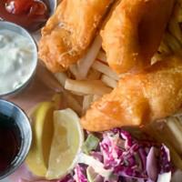 FISH N' CHIPS · lightly battered cod, french fries, tartar sauce