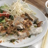 16. Steam Rice Roll - Banh out tom chay cha · With roasted shredded shrimp and pork patty