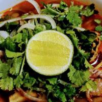 Spicy Hue rare steak noodle soup- Bun bo hue tai khong · With Bun Bo Hue' s Broth. Spicy or mild .. please let's us know.  Thank You