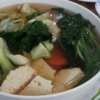 115. Vegi noodle soup- Pho chay · Vegitarian noodle soup with assorted Vegetables & tofu.  If you would like vegitarian broth....
