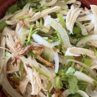 Shredded Chicken Noodle Soup (HT GA) · Soup that is made with chicken, broth, noodles, and vegetables.