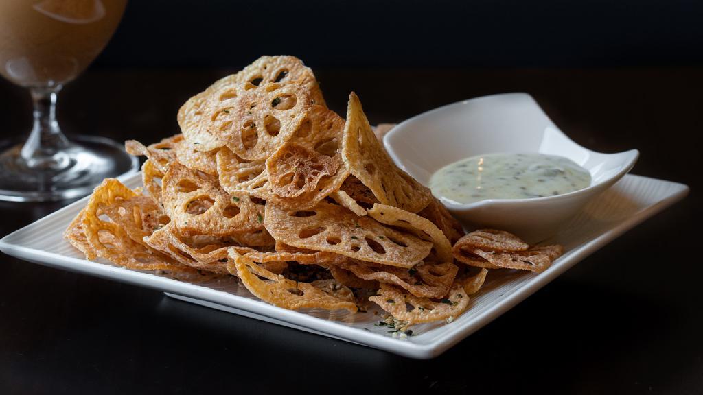 Lotus Root Chips · Served with chili and seaweed aioli.
