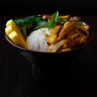 Mango Bowls · Marinated and tossed in a wok with soy sauce, white pepper, basil, onions, sambal chili and ...