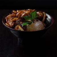 Burmese Shrimp Bowl · Wok sautéed shrimp with onions, garlic, ginger, jalapeños, dried chilis, soy sauce, hoison a...