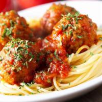 Spaghetti & Meatballs · Sirloin meatballs, spaghetti noodles, house-made marinara sauce, parmesan, parsley.